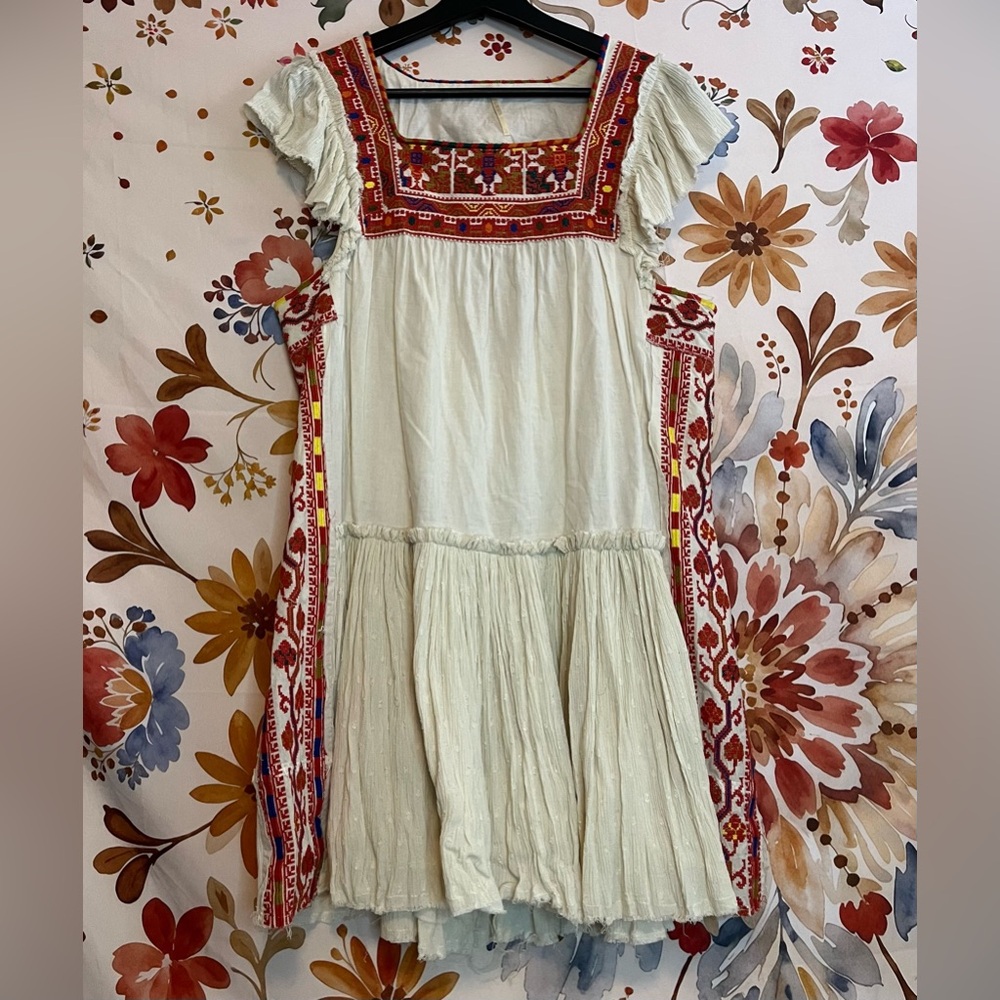 Free People XS Embroider Festival Woven Southwestern Aztec Open Back Mini Dress